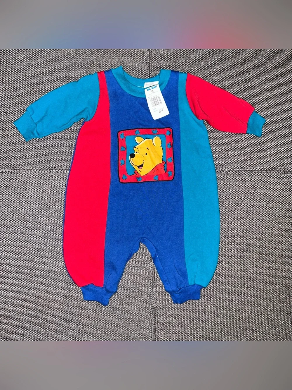 Rare 90s Winnie the Pooh Colorblock Baby One-Piece Romper - Blue & Red